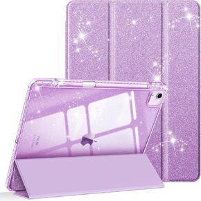 Fintie Hybrid Slim Case for iPad Air 13-inch (M3) 2025, (M2) 2024 - [Built-in Pencil Holder] Shockproof Cover with Clear Transparent Back Shell, Glittering Purple