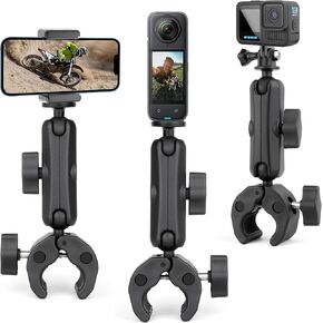 SOONSUN Super Clamp Mount with Dual 360° Ball Heads & Phone Holder, Heavy-Duty Camera Clamp Mount for GoPro Hero 13 12 11 10 9, Insta360, DJI Osmo, DSLR, Smartphones & Action Cameras