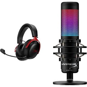 HyperX Cloud III Wireless – Gaming Headset for PC, PS5, PS4, up to 120-hour Battery, 2.4GHz Wireless & QuadCast S RGB USB Condenser Microphone with Shock Mount for Gaming, Streaming, Podcasts