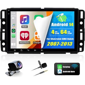 Car Stereo Upgrade for Chevrolet GMC Buick 2007 2008 2009 2010 2011 2012 2013, 8" Touchscreen Android 14 Wireless Car Radio Compatible with CarPlay Android Auto, Support GPS Navigation WiFi Bluetooth