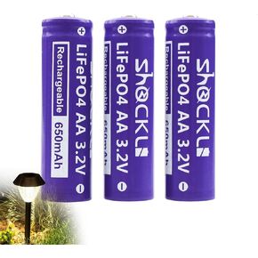 (8- Pack) Shockli AA 3.2 Volts LiFePo4 650mAh Rechargeable Battery, Lithium Iron Phosphate 3.2V Solar Batteries - Ideal for Solar Garden Light