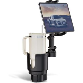 OHLPRO Tablet Cup Holder Car Mount with 3.9" Cupholder, 2-in-1 Retractable Arm Truck Stand for 5"-13" iPad Pro 12.9/Air/Mini 6/5, iPhone 16/15, Cell Phone, Road Trip Accessories