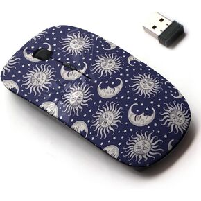 2.4G Wireless Mouse with Cute Pattern Design for All Laptops and Desktops with Nano Receiver - Sun Moon Vintage