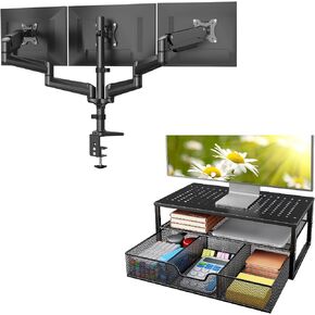 HUANUO Triple Monitor Mount, 2 Tier Monitor Stand