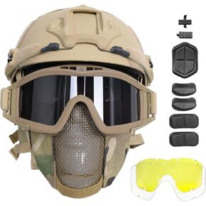 Airsoft Helmet with Full Face Protection, Tactical Airsoft Mask, Compatible with Goggles & Accessories, Ideal for Paintball & Outdoor Games