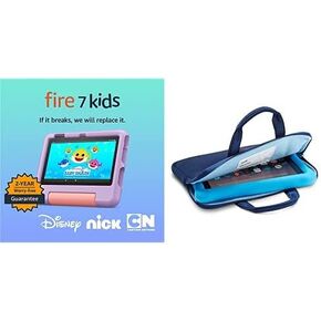Amazon Fire 7 Kids tablet, 7" display 32GB (Purple) + Kids Zipper Sleeve (Blue)