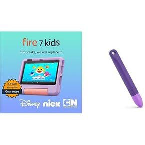 Fire 7 Kids Tablet (16GB, Purple) + Kids Stylus