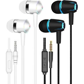 Sport Wired in-Ear Earbuds - 2 Pack Wired Earphones with Microphone,Powerful Heavy Bass-Featuring 3.5mm Headphone Audio Jack