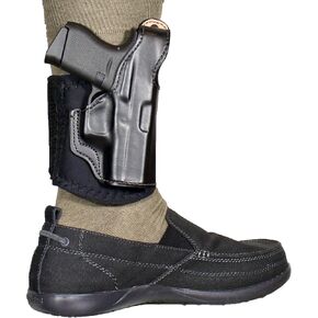 DeSantis Die Hard Ankle Rig, Concealed Ankle Holster, Leather Lined Holster with Thumb Break, Neoprene Leg Band, Fits Springfield Hellcat 3", Hellcat OSP 3", Unisex, Right-Hand Draw, Black