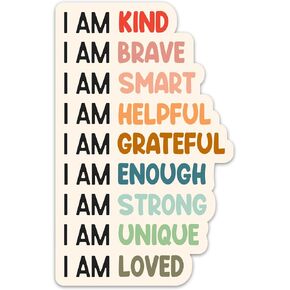 3PCs I am Kind Brave Smart Helpful Grateful Enough Unique Loved Inspirational Sticker, I Am Affirmations Stickers, Motivational Vinyl Waterproof Positive Decals for Laptop Water Bottle (3 Inches)
