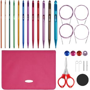 JURTMY Tunisian Crochet Hooks Set with Cable, 12 Piece Interchangeable Tunisian Crochet Hook 3mm-10mm Metal Tunisian Crochet Hooks for Crocheter