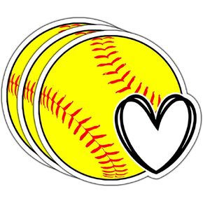 (3pcs) Softball Heart Sticker Funny Inspirational Sayings Sport Lovers Softball Team Softball Players Vinyl Decal for Tumbler Laptop Hat Water Bottles Tablet Books Phone - Size 3x2.8