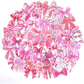 100PCS Coquette Bows Stickers, Cute Waterproof Vinyl Decals Varied Styles Aesthetic Stickers Pink Bows Stickers for Girl Women Phone Water Bottle Laptop Decorations