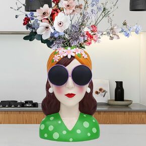 Planter Resin Flower Pot with Drainage Hole Head Vase for Indoor Outdoor Decoration Succulent Pot Gift for Women