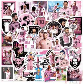 50 pcs, Lionel M, Miami Pink, Soccer Stickers, World Soccer, Football Stickers Waterproof Vinyl Sticker. LMess Sticker Decor Laptop Stickers, Luggage, Water Bottle Stickers, Phone Decoration, Party