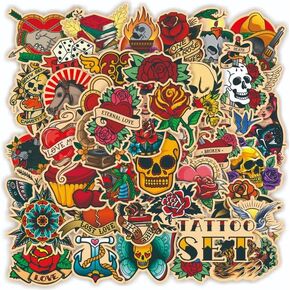 100PCS Vintage Graffiti Tattoo Stickers Packs for Adults Teens, Retro Horror Waterproof Vinyl Sticker for Water Bottles Laptops, Cool Skull Decals for Birthday Halloween Party Decorations Favors