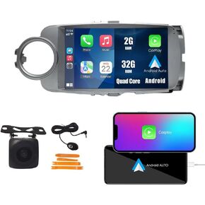 Kunfine CarPlay Android Auto Navigation Stereo GPS Radio Reverse Camera Display 9" IPS Touchscreen Headunit Tablet Pad Media Player for Toyota Yaris 2012-2017, if Applicable Quad Core 2G+32G