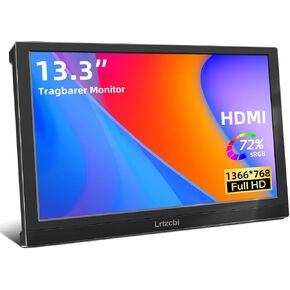 Portable Monitor 13.3 Inch, External Laptop Monitor HD 1366x768P Built-in Speakers and HDMI VGA Port, Small HDMI Display for Laptop PC Mac PS4/5 Computer