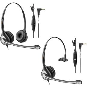 Wantek Binaural/Single Phone Headset with Microphone Noise Cancelling,Telephone Headset 2.5mm with Microphone Noise Cancelling & Volume Controls