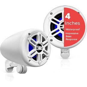 Pyle 4" Waterproof Off-Road Marine Speakers - 2-Way Full Range Stereo System with 360° Rotatable Bracket, Rugged Weatherproof Design, Ideal for ATVs, UTVs, Jeeps, Boats, and Wakeboards, White Colored