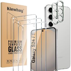 Tempered Glass Compatible with Samsung Galaxy S24 FE 5G Screen Protector 6.7'', 3x Screen Protector + 2x Camera Lens Protector, [9H Hardness] [No Bubbles] 99.99% HD Glass Film - 5 Pcs