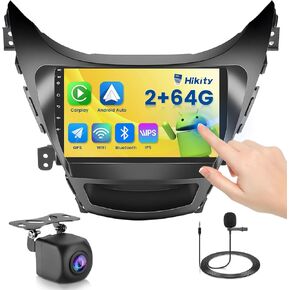 Hikity Android 13 Car Stereo for Hyundai Elantra 2011 2012 2013, 9" Touch Screen Radio Dash Kit Wireless Carplay Android Auto 2+64G Mirror Link GPS WiFi Bluetooth SWC Backup Camera FM Mic