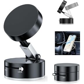 Vacuum Suction Magnetic Car Phone Holder Mount Fit All Phones,Adjustable Phone Holders for Your Car,Mechanical Lock No Need Charging,Metal Ring Stick Outside if Case Non-Magnetic