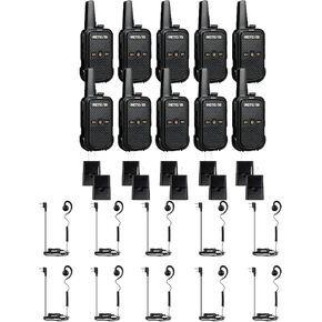Retevis RT15 Walkie Talkies(10 Pack) with Walkie Talkie Earpiece with Mic(10 Pack), Mini Walkie Talkie, USB Fast Charging, Rechargeable 2 Way Radios for Adults Business Education School Church