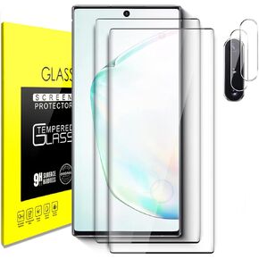 Samsung Galaxy Note 10 Plus Tempered Glass Screen Protector with Camera Lens Protector [3D Curved] [Fingerprint unlock] Clear Full Screen Coverage Protector for Samsung Note 10+ 6.8 inch [2+2 Pack]