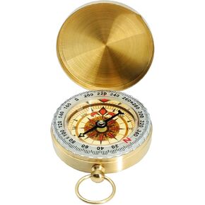 Brass Pocket Compass with Luminous Dial, Hiking Survival Key Pendant, Sports Navigation Maganetic Compass with Key Ring for Outdoors Camping Hunting