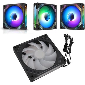 140mm ARGB Chassis Fan, Quiet Cooling Fan with 3Pin Customizable LEDs PWM Fan for Computer Case, Liquid Radiator, 140x140x25mm Size (Regular Black)