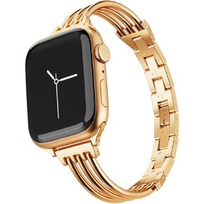 Metal Watch Band for Apple Watch 38mm 40mm 41mm 42mm 44mm 45mm 46mm 49mm, Women's, Slim Exquisite Fashion Stainless Steel Watch Band for iWatch Series 10 9 8 7 6 5 4 3 2 1 SE Ultra Silvery