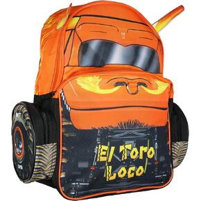 Monster Jam Backpack El Toro Loco 3D Bull Horns Monster Truck Kids School Book Bag with Laptop Tech Sleeve