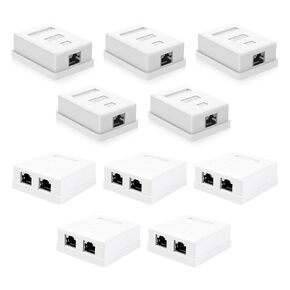 VCELINK Cat6 RJ45 Surface Mount Box Shielded 1-Port with RJ45 Surface Mount Box Shielded 2-Port