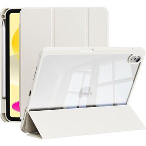 Case for iPad (A16) 11th/10th Generation 11/10.9 Inch 2025/2022 with Pencil Holder - Transparent Backshell with Soft TPU Shockproof Frame, Support Auto Wake/Sleep & Touch ID, White
