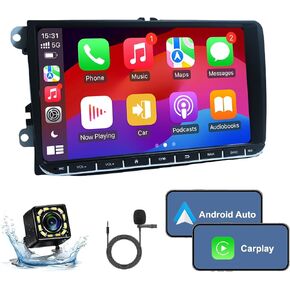 2G+32G Android13 9 Inch IPS Touchscreen Car Stereo for VW Passat Jetta Tiguan Golf MK5 MK6 T5 EOS Polo Radio with Wireless Apple CarPlay Android Auto BT GPS WiFi SWC FM Backup Camera MIC