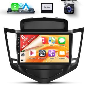 8 Core 6+128G Android Car Radio for Chevrolet Chevy Cruze 2009-2015 Wireless Carplay Android Auto Car Stereo, 9’’ Touch Screen Head Unit Mirror Link GPS WiFi Bluetooth FM/RDS DSP Backup Camera SWC