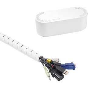 D-Line Cable Management Box (Small) & Cable Organizer Zipper (8.2ft Length) - White