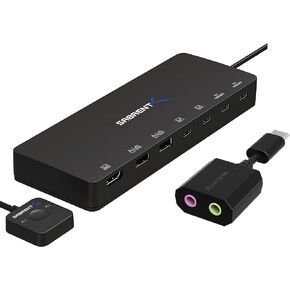SABRENT 2-Port USB Type-C KVM Switch with 60 Watt Power Delivery Option + USB Type-C External Stereo Sound Adapter for Windows and Mac.