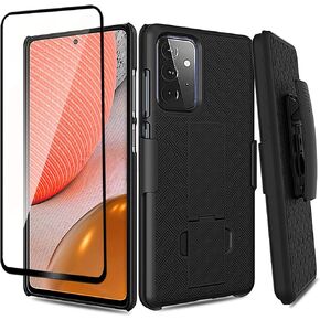 Ailiber for Samsung Galaxy A72 5G Case Holster, Galaxy A72 Screen Protector, Swivel Belt Clip Kickstand Holder, Slim Armor Shell Protective Pouch Cover fo Samsung GalaxyA72 5G 6.7 inch - Black