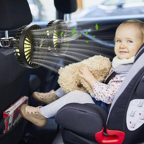 Car Fan USB Powered Dual Head - Powerful 3 Speed, Portable Car Cooling Clip Fan for Car Headrest Backseat, Quiet Brushless Motor, 360° Rotatable, Air Circulation for Vehicle, Van, Truck, SUV, RV,kids