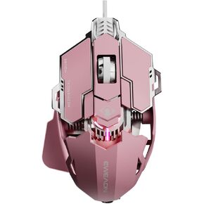 EWEADN G5 Wired Gaming Mouse, Ergonomic RGB Computer Mouse, 12800 Adjustable DPI, 9 Programmable Macro Buttons with Rapid Fire Key Compatible for PC/Laptop/Windows-Pink