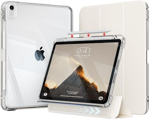 Hybrid Case for iPad Air 11 Inch M3 2025/M2 2024, iPad Air 5th/4th Generation Case 2022/2020 10.9 Inch with Pencil Holder, Detachable Sliding Cover with Clear Hard Back Shell, Cream White in Saudi Arabia
