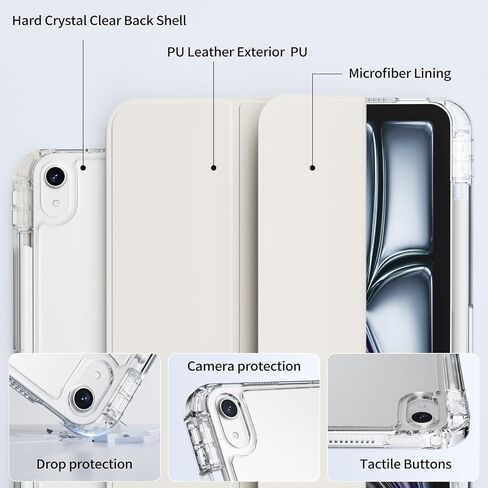 Hybrid Case for iPad Air 11 Inch M3 2025/M2 2024, iPad Air 5th/4th Generation Case 2022/2020 10.9 Inch with Pencil Holder, Detachable Sliding Cover with Clear Hard Back Shell, Cream White in Saudi Arabia
