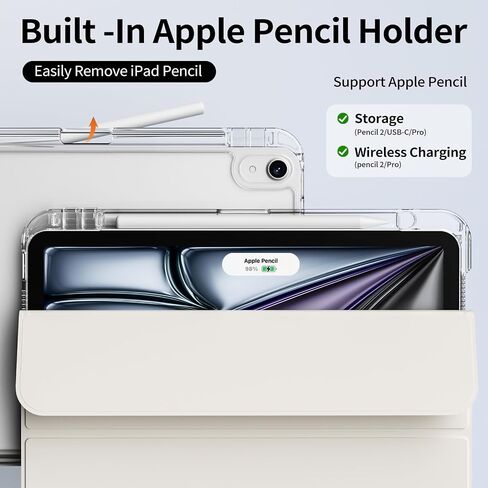 Hybrid Case for iPad Air 11 Inch M3 2025/M2 2024, iPad Air 5th/4th Generation Case 2022/2020 10.9 Inch with Pencil Holder, Detachable Sliding Cover with Clear Hard Back Shell, Cream White in Saudi Arabia