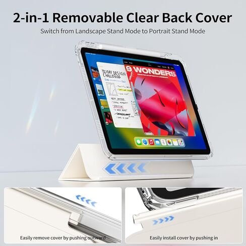 Hybrid Case for iPad Air 11 Inch M3 2025/M2 2024, iPad Air 5th/4th Generation Case 2022/2020 10.9 Inch with Pencil Holder, Detachable Sliding Cover with Clear Hard Back Shell, Cream White in Saudi Arabia