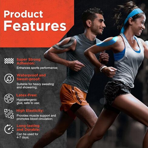 OK TAPE Synthetic Kinesiology Tape Precut Strips, Breathable Sports Athletic Tape for Joint & Muscle Pain, 2in×16.4ft Roll, Black in Kuwait