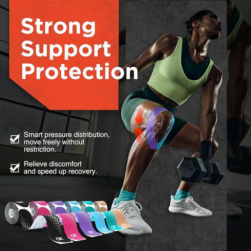 OK TAPE Synthetic Kinesiology Tape Precut Strips, Breathable Sports Athletic Tape for Joint & Muscle Pain, 2in×16.4ft Roll, Black in Kuwait