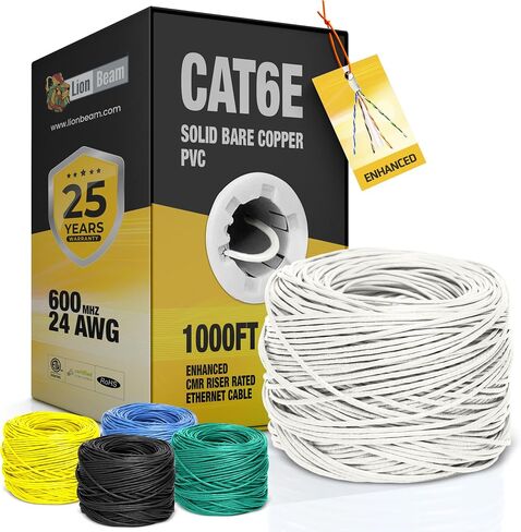 Lion Beam ™ Cat6e Cable Ethernet Cable 1000 ft Box 24Awg ، PVC-CMR COPPER COPPER COPPER 600 MHz ، 600 ميجابت في الثانية ، يوفر 10 جيجابت في الثانية عالي السرعة ، كابل إيثرنت بتكريم سريع ، بكرة سريعة ، أخضر in Kuwait
