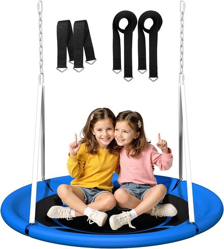 4-in-1 Swing Sets with Stand for Backyard, 440lbs Outdoor Saucer Swing Set for Kids, Heavy-Duty A-Frame Metal Playset for Playground, 32 inch Saucer, Belt Swing, Basketball Hoop, Led Light & Anchors in Saudi Arabia